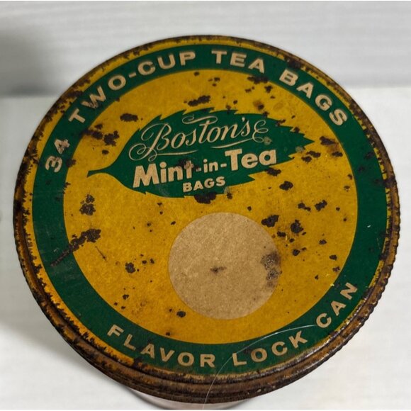 Vintage Bostons Mint In Tea Bags Tin Can 5 x 3.75" - Picture 2 of 8
